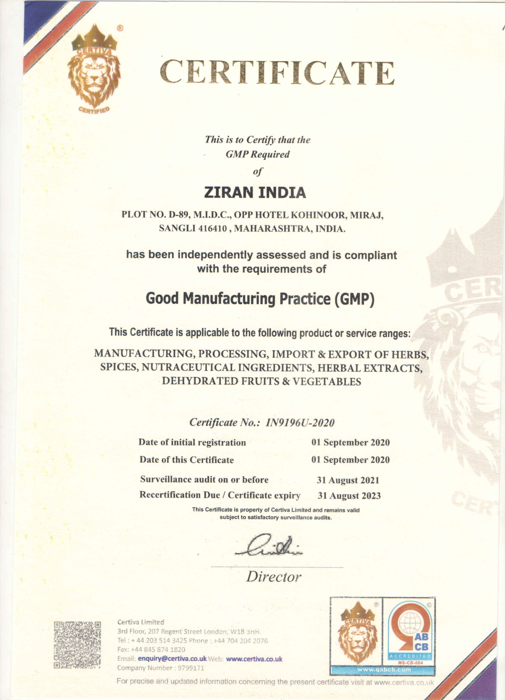 GMP Certificate