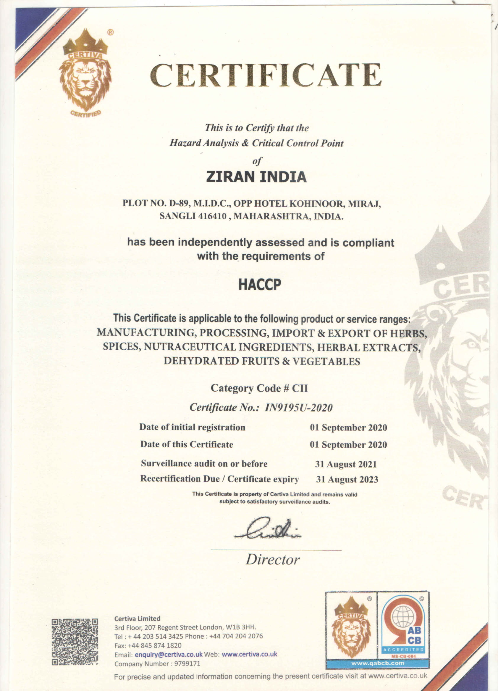HACCP Certificate